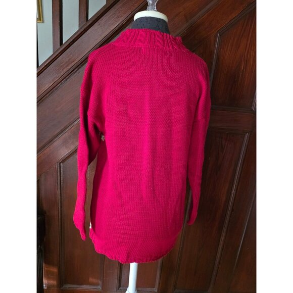 Vintage Casual Corner Red Christmas Sweater Bears & Tree Design M Ramie Cotton W - Picture 2 of 9